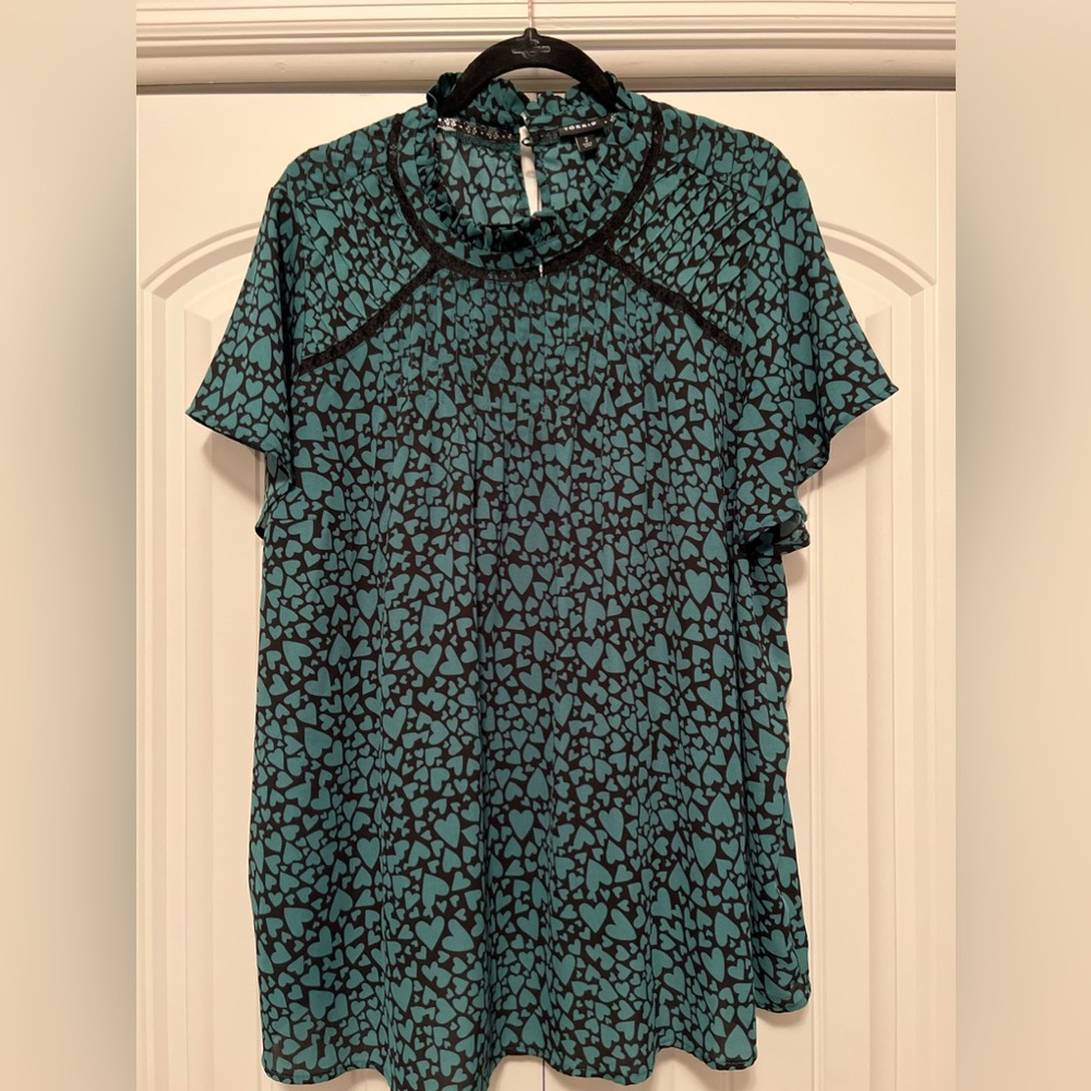 Torrid size 2 green and black heart blouse.